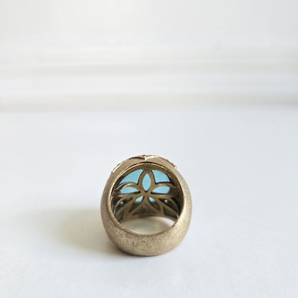 Rivka Friedman 18K Gold Clad Caribbean Blue Quartzite Bold Round Faceted Ring - Picture 11 of 12